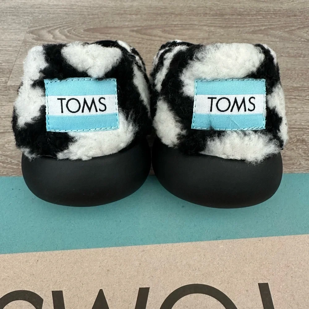TOMS Alpargata Mallow Black Hearts Faux Shearling Slip-On Size 9.5 - Picture 7 of 12